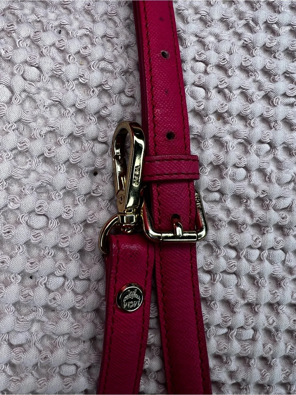 Title: MCM Saffiano Nuovo Pink Leather 2-Way Satchel Tote Crossbody COA